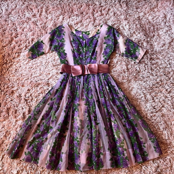 Vintage 1950’s Purple Floral Party Dress Size Medium - Picture 5 of 6